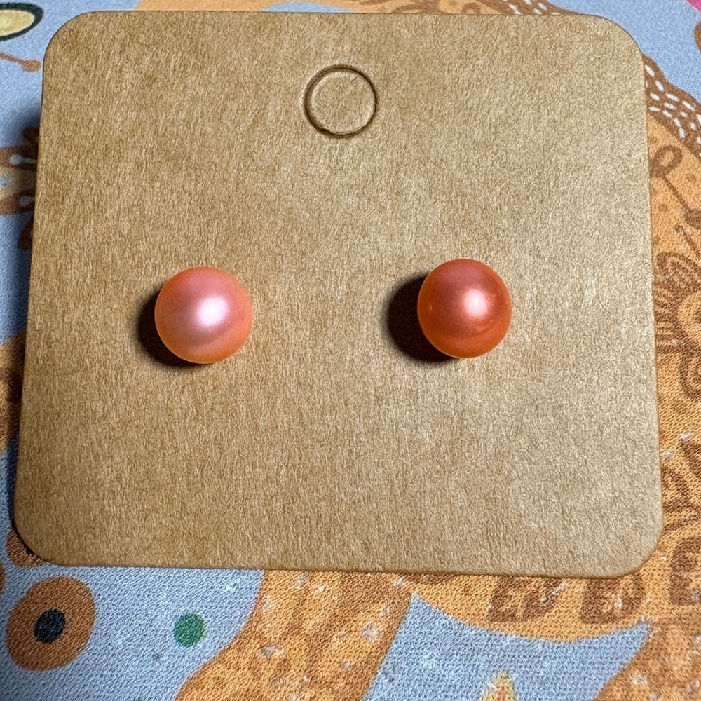 Freshwater peach color Pearl Stud Earrings